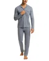 Hanro Button Front Cotton Pajama Set In Blue