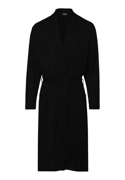 Hanro Night And Day Shawl Collar Cotton Robe In Black
