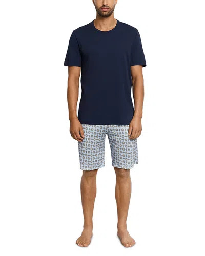 Hanro Night And Day Short Sleeve Crewneck Pajama Set In Blue