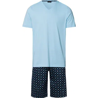 Hanro Night And Day V-neck Cotton Pajama Set In Blue