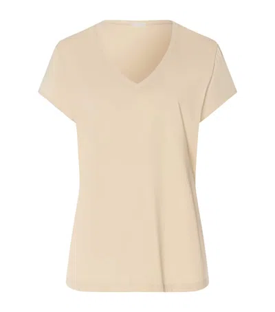 Hanro Organic Cotton V-neck T-shirt In Beige