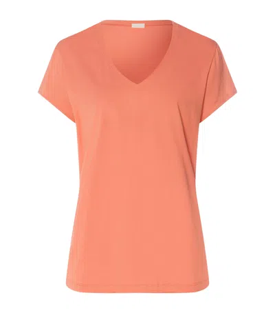 Hanro Organic Cotton V-neck T-shirt In Orange