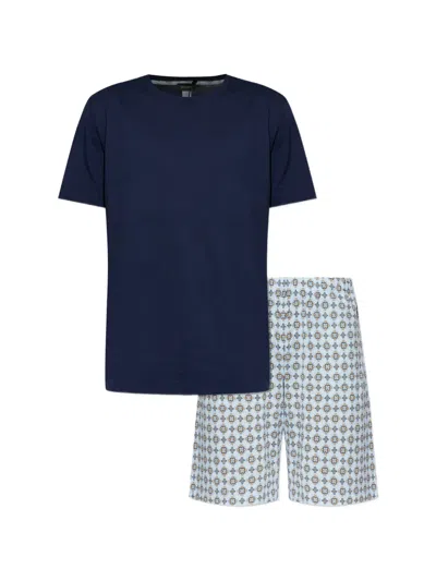 Hanro Patterned Cotton Pajama Set (set Of Two) In Blue