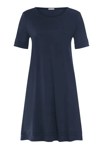 Hanro Pilar Pleated Cotton Nightgown In Deep Navy