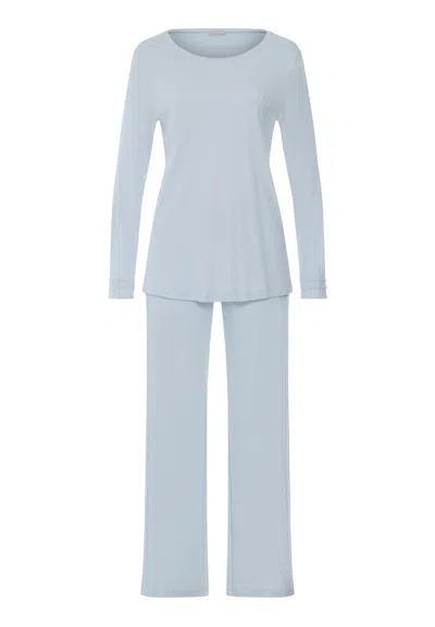 Hanro Pilar Pleated Cotton Pajama Set In Pastel Sky