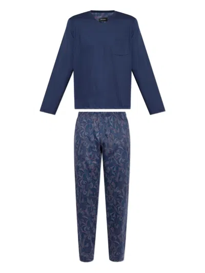 Hanro Pocket V-neck Pajama In Blue
