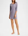 Hanro Pure Essence Raglan Three-quarter Sleeve Cotton Short Gown In Lavender Aura