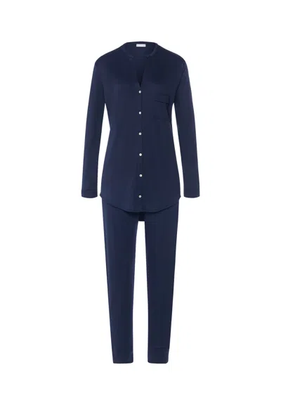 Hanro Pure Essence Button Front Soft Cotton Pajama Set In Blue