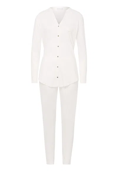 Hanro Pure Essence Button Front Soft Cotton Pajama Set In White