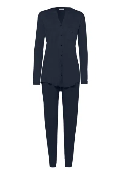Hanro Pure Essence Button Front Soft Cotton Pajama Set In Black