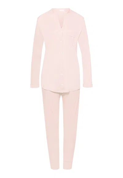 Hanro Pure Essence Button Front Soft Cotton Pajama Set In Pink