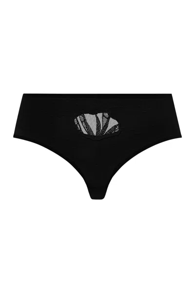 Hanro Rosaria Embroidered Cotton High Cut Brief In Black