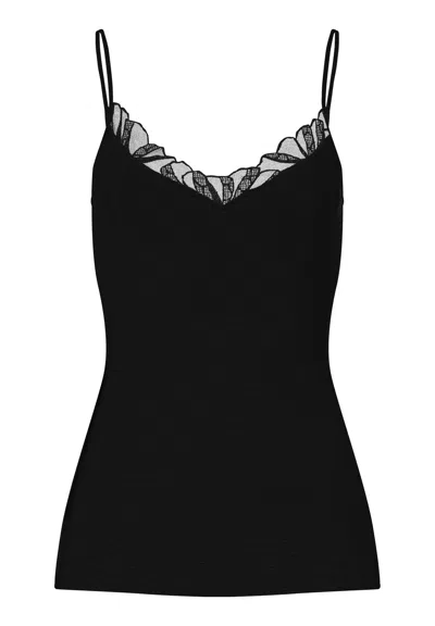 Hanro Rosaria Floral Embroidered Cotton Camisole In Black