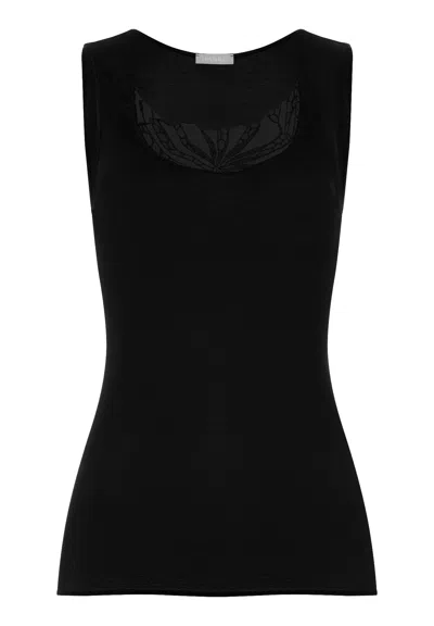 Hanro Rosaria Floral Embroidered Cotton Tank Top In Black