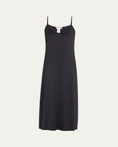 Hanro Satin Deluxe Midi Slip Dress In Black