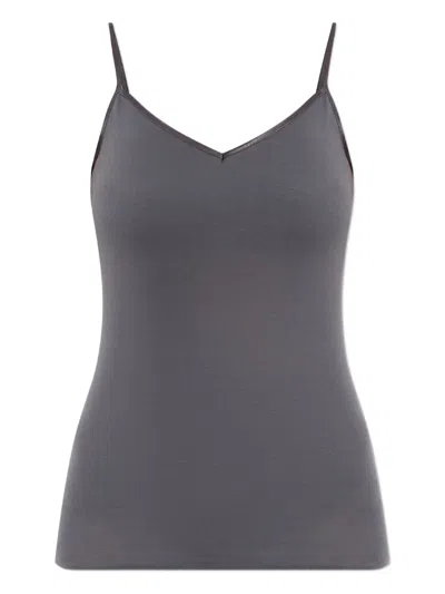 Hanro Satin-trimmed Cotton Top In Gray