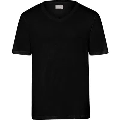 Hanro Sea Island Cotton Cotton V-neck T-shirt In Black