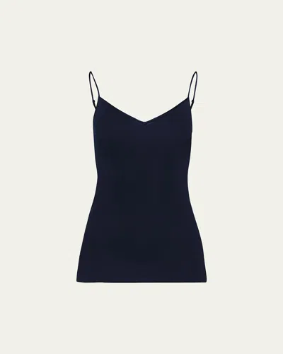 Hanro Cotton Seamless V-neck Cami In Deep Navy