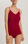 Hanro Seamless V-neck Cotton Camisole In Red