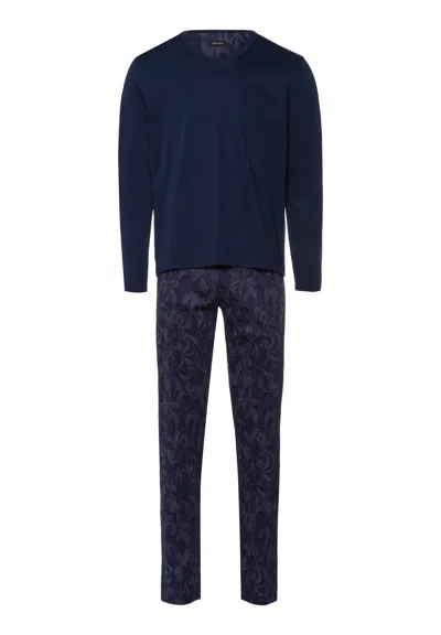 Hanro Selection Cotton Pajama Set In Blue