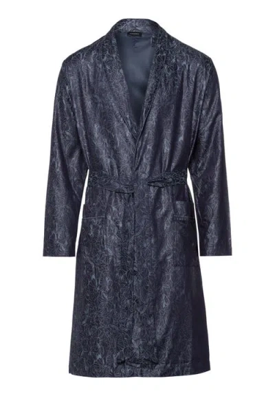 Hanro Selection Satin Cotton Robe In Blue
