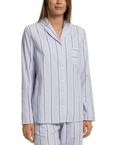 Hanro Shawl Collar Pajama Top In Blue