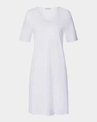 Hanro Silk-trim Mercerized Cotton Nightgown In White