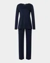 Hanro Silk-trim Mercerized Cotton Pajama Set In Deep Navy