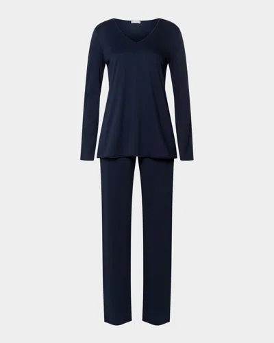 HANRO SILK-TRIM MERCERIZED COTTON PAJAMA SET