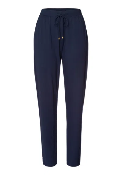 Hanro Sleep And Lounge Cotton Blend Drawstring Pants In Blue