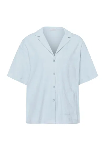Hanro Sleep And Lounge Notch Collar Cotton Shirt In Blue