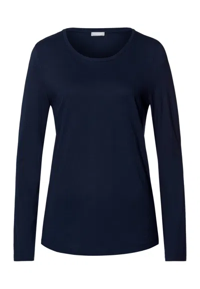 Hanro Sleep And Lounge Relaxed Round Neck Top In Blue
