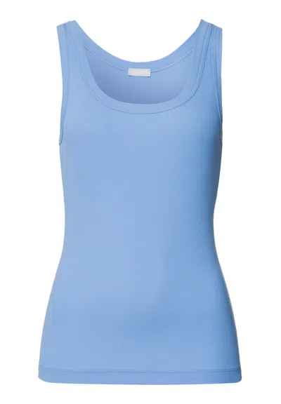 Hanro Sleep And Lounge Ribbed Cotton Tank Top In Blue