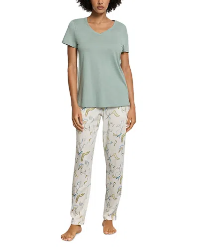 Hanro Sleep & Lounge Short Sleeve V-neck Shirt In Green