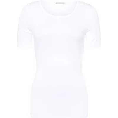 Hanro Soft Touch Round Neck Short Sleeve Fitted Top In White