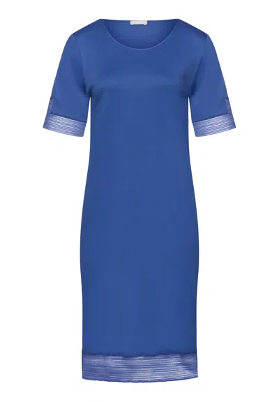 Hanro Sophie Lace Trim Cotton Nightgown In Blue