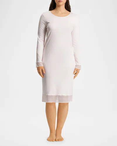 Hanro Moments Lace-trim Cotton Nightgown In Rose Cream