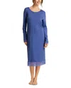 Hanro Sophie Lace Trim Long Sleeve Nightgown In Blue Horizon