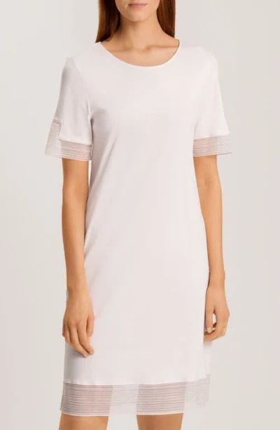Hanro Sophie Lace Trim Short Sleeve Nightgown In Rose Cream