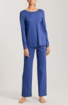 Hanro Sophie Lace Trim Mercerized Cotton Pajamas In Blue Horizon