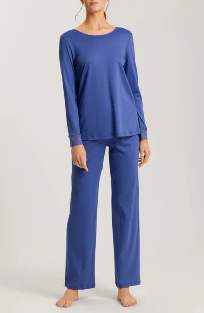 Hanro Sophie Lace Trim Mercerized Cotton Pajamas In Blue Horizon