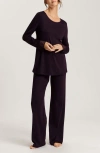Hanro Sophie Lace Trim Mercerized Cotton Pajamas In Dark Acai