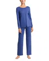 Hanro Moments Lace Trim Crop Pajamas In Blue Horizon