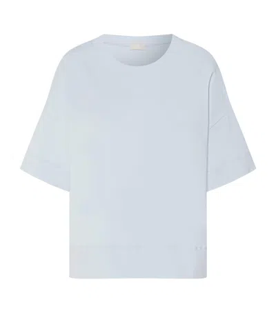 Hanro Stretch-cotton Short-sleeve Sweatshirt In Blue