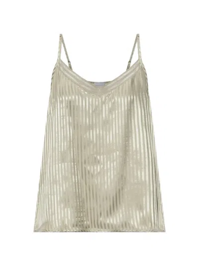 Hanro Striped Lace-trim V-neck Top In Multi