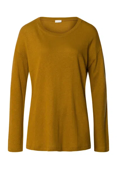 Hanro Summer Knits Relaxed Linen Blend Round Neck Top In Brown