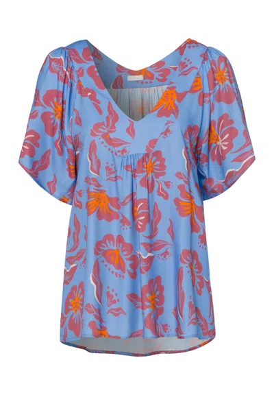Hanro Sunny Vibes Flowy V-neck Blouse In Blue