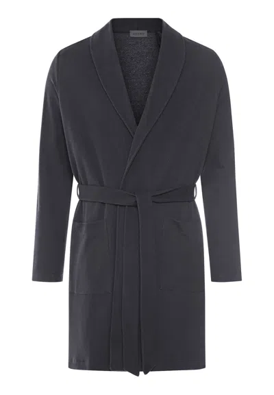 Hanro Travelwear Cotton Blend Robe In Smokey Charcoal