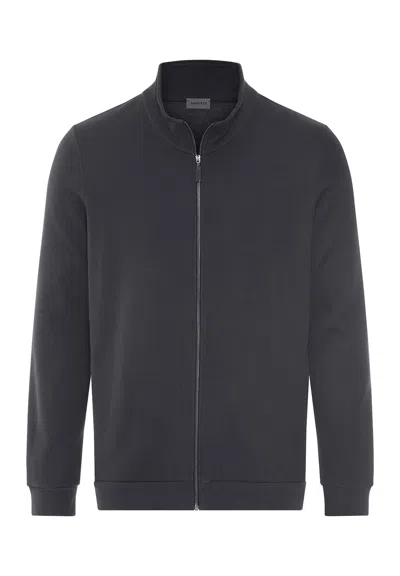 Hanro Travelwear Cotton Blend Zip-up Jacket In Smokey Charcoal