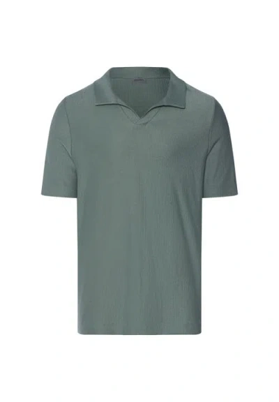Hanro Travelwear Organic Cotton Collared Top In Green
